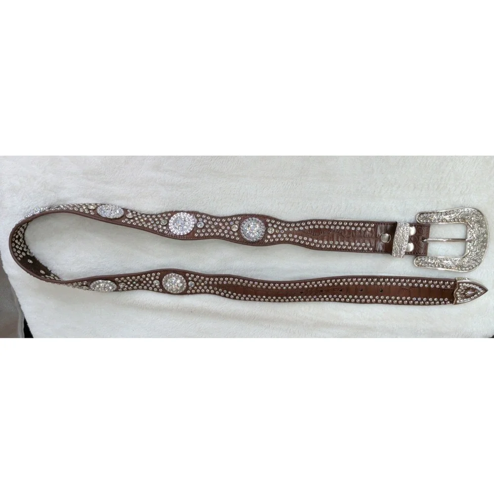 Nocona Western Belt Crystal Concho Gator Mahogany N3416202